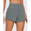 imageCRZ YOGA High Waisted Running Shorts for Women  4 Liner Gym Athletic Workout Shorts with Zipper Pocket BreathableGrey Sage