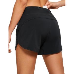 imageCRZ YOGA High Waisted Running Shorts for Women  4 Liner Gym Athletic Workout Shorts with Zipper Pocket BreathableBlack