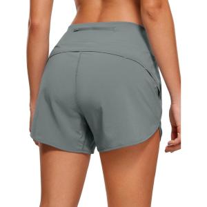 imageCRZ YOGA High Waisted Running Shorts for Women  4 Liner Gym Athletic Workout Shorts with Zipper Pocket BreathableGrey Sage