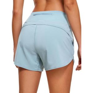 imageCRZ YOGA High Waisted Running Shorts for Women  4 Liner Gym Athletic Workout Shorts with Zipper Pocket BreathableLight Grayish Blue