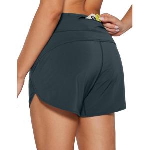 imageCRZ YOGA High Waisted Running Shorts for Women  4 Liner Gym Athletic Workout Shorts with Zipper Pocket BreathableMelanite