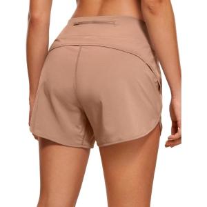imageCRZ YOGA High Waisted Running Shorts for Women  4 Liner Gym Athletic Workout Shorts with Zipper Pocket BreathableMocha Mousse