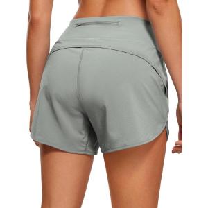 imageCRZ YOGA High Waisted Running Shorts for Women  4 Liner Gym Athletic Workout Shorts with Zipper Pocket BreathableSterling