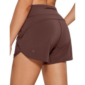 imageCRZ YOGA High Waisted Running Shorts for Women  4 Liner Gym Athletic Workout Shorts with Zipper Pocket BreathableTaupe
