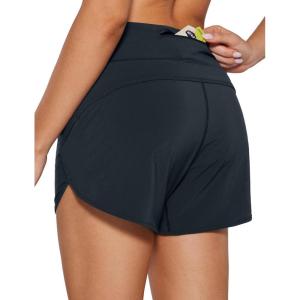 imageCRZ YOGA High Waisted Running Shorts for Women  4 Liner Gym Athletic Workout Shorts with Zipper Pocket BreathableTrue Navy