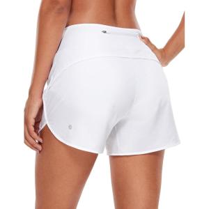 imageCRZ YOGA High Waisted Running Shorts for Women  4 Liner Gym Athletic Workout Shorts with Zipper Pocket BreathableWhite