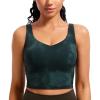 imageCRZ YOGA Butterluxe Womens V Neck Longline Sports Bra  U Back Padded Crop Workout Tank Tops with Built in BraGreen Tiedye Flowers