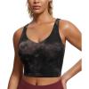 imageCRZ YOGA Butterluxe Womens V Neck Longline Sports Bra  U Back Padded Crop Workout Tank Tops with Built in BraTaupe Tie Dye Flowers