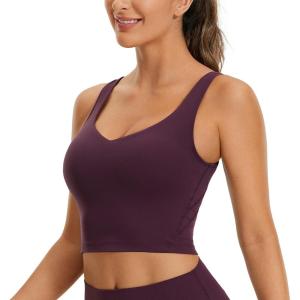 imageCRZ YOGA Butterluxe Womens V Neck Longline Sports Bra  U Back Padded Crop Workout Tank Tops with Built in BraDeep Purple