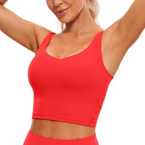 imageCRZ YOGA Butterluxe Womens V Neck Longline Sports Bra  U Back Padded Crop Workout Tank Tops with Built in BraDeep Red