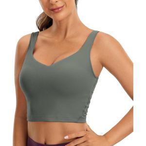 imageCRZ YOGA Butterluxe Womens V Neck Longline Sports Bra  U Back Padded Crop Workout Tank Tops with Built in BraGrey Sage