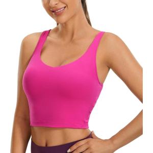imageCRZ YOGA Butterluxe Womens V Neck Longline Sports Bra  U Back Padded Crop Workout Tank Tops with Built in BraHibiscus Purple