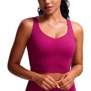 imageCRZ YOGA Butterluxe Womens V Neck Longline Sports Bra  U Back Padded Crop Workout Tank Tops with Built in BraMagenta Purple