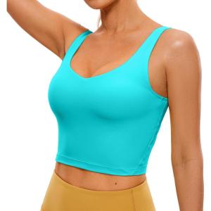 imageCRZ YOGA Butterluxe Womens V Neck Longline Sports Bra  U Back Padded Crop Workout Tank Tops with Built in BraNeonspectral Blue