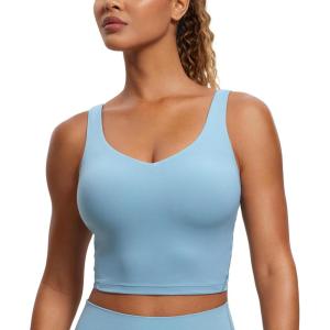imageCRZ YOGA Butterluxe Womens V Neck Longline Sports Bra  U Back Padded Crop Workout Tank Tops with Built in BraPure Blue