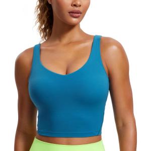 imageCRZ YOGA Butterluxe Womens V Neck Longline Sports Bra  U Back Padded Crop Workout Tank Tops with Built in BraSupersonic Blue