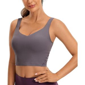 imageCRZ YOGA Butterluxe Womens V Neck Longline Sports Bra  U Back Padded Crop Workout Tank Tops with Built in BraTornado Grey