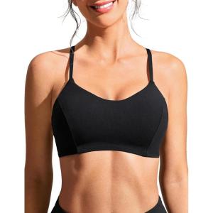 imageCRZ YOGA Womens Bikini Top Lace Up V Neck Swimsuits Crisscross Bathing Suit Swim Sports Bra PaddedBlack