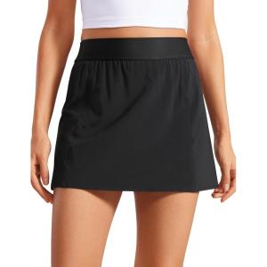 imageCRZ YOGA A Line Golf Skirts for Women High Waisted Casual Tennis Pickleball Athletic Skorts with Shorts PocketsBlack