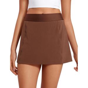 imageCRZ YOGA A Line Golf Skirts for Women High Waisted Casual Tennis Pickleball Athletic Skorts with Shorts PocketsCoffee Brown