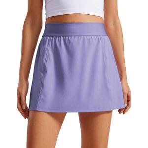 imageCRZ YOGA A Line Golf Skirts for Women High Waisted Casual Tennis Pickleball Athletic Skorts with Shorts PocketsDark Lavender Purple