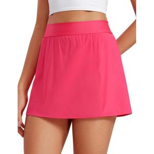 imageCRZ YOGA A Line Golf Skirts for Women High Waisted Casual Tennis Pickleball Athletic Skorts with Shorts PocketsLip Gloss Pink