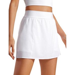 imageCRZ YOGA A Line Golf Skirts for Women High Waisted Casual Tennis Pickleball Athletic Skorts with Shorts PocketsWhite