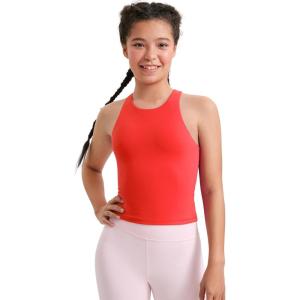 imageCRZ YOGA Girls Butterluxe Double Lined Tank Tops Waist Length High Neck Racerback Sleeveless Teen Kids Active Casual DanceDeep Red