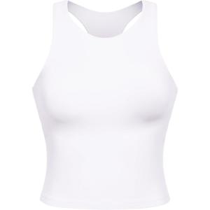 imageCRZ YOGA Girls Butterluxe Double Lined Tank Tops Waist Length High Neck Racerback Sleeveless Teen Kids Active Casual DanceWhite