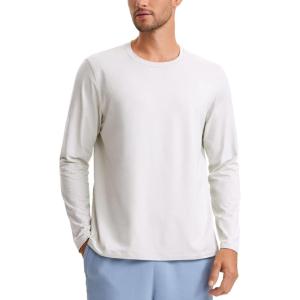 imageCRZ YOGA Soft Stretchy Long Sleeve Shirts for Men Breathable Casual Workout Crewneck TShirts Basic TopsMilky White