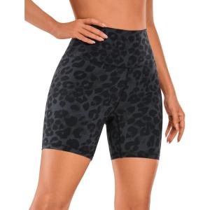 imageCRZ YOGA Womens Brushed Naked Feeling Biker Shorts 6  High Waist Matte Workout Gym Running Spandex ShortsCharcoal Snow Leopard