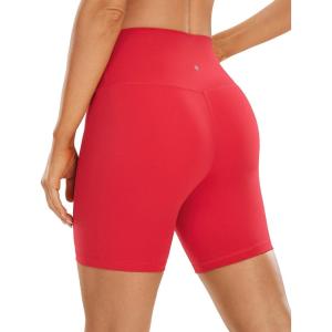 imageCRZ YOGA Womens Brushed Naked Feeling Biker Shorts 6  High Waist Matte Workout Gym Running Spandex ShortsCrimson