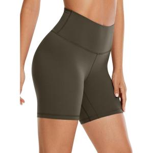 imageCRZ YOGA Womens Brushed Naked Feeling Biker Shorts 6  High Waist Matte Workout Gym Running Spandex ShortsOlive Green
