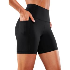imageCRZ YOGA Womens Naked Feeling Biker Shorts  6 High Waisted Yoga Gym Spandex Shorts Side PocketsBlack