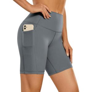 imageCRZ YOGA Womens Naked Feeling Biker Shorts  6 High Waisted Yoga Gym Spandex Shorts Side PocketsDark Carbon