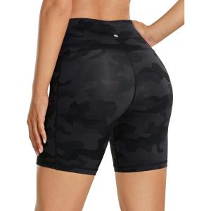 imageCRZ YOGA Womens Naked Feeling Biker Shorts  6 High Waisted Yoga Gym Spandex Shorts Side PocketsDark Grey Camouflage