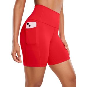 imageCRZ YOGA Womens Naked Feeling Biker Shorts  6 High Waisted Yoga Gym Spandex Shorts Side PocketsDeep Red