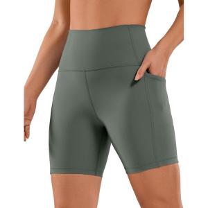 imageCRZ YOGA Womens Naked Feeling Biker Shorts  6 High Waisted Yoga Gym Spandex Shorts Side PocketsGrey Sage