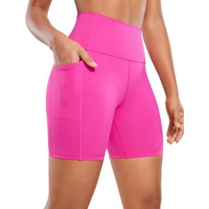 imageCRZ YOGA Womens Naked Feeling Biker Shorts  6 High Waisted Yoga Gym Spandex Shorts Side PocketsHibiscus Purple