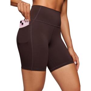 imageCRZ YOGA Womens Naked Feeling Biker Shorts  6 High Waisted Yoga Gym Spandex Shorts Side PocketsHot Fudge Brown