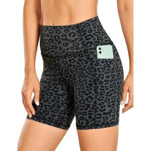 imageCRZ YOGA Womens Naked Feeling Biker Shorts  6 High Waisted Yoga Gym Spandex Shorts Side PocketsLeopard Printed 1