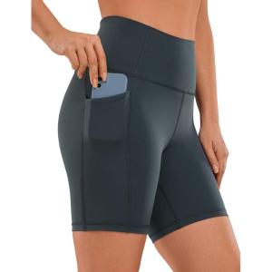 imageCRZ YOGA Womens Naked Feeling Biker Shorts  6 High Waisted Yoga Gym Spandex Shorts Side PocketsMelanite