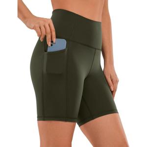 imageCRZ YOGA Womens Naked Feeling Biker Shorts  6 High Waisted Yoga Gym Spandex Shorts Side PocketsOlive Green