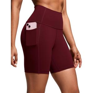imageCRZ YOGA Womens Naked Feeling Biker Shorts  6 High Waisted Yoga Gym Spandex Shorts Side PocketsRed Merlot