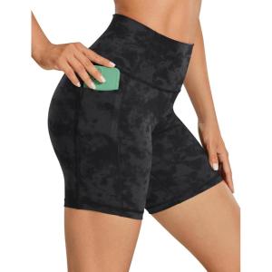 imageCRZ YOGA Womens Naked Feeling Biker Shorts  6 High Waisted Yoga Gym Spandex Shorts Side PocketsTie Dye Smoke Ink
