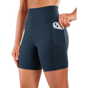 imageCRZ YOGA Womens Naked Feeling Biker Shorts  6 High Waisted Yoga Gym Spandex Shorts Side PocketsTrue Navy
