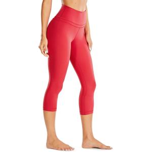 imageCRZ YOGA Womens Naked Feeling Workout Capris Leggings 19quot  Gym Compression Tummy Control Yoga Capri PantsCrimson