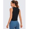 imageCRZ YOGA Pima Cotton Cropped Tank Tops for Women Soft High Neck Crop Workout Top Athletic Yoga Basic Sleeveless ShirtsBlack