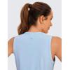 imageCRZ YOGA Pima Cotton Cropped Tank Tops for Women Soft High Neck Crop Workout Top Athletic Yoga Basic Sleeveless ShirtsBlue Linen