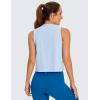 imageCRZ YOGA Pima Cotton Cropped Tank Tops for Women Soft High Neck Crop Workout Top Athletic Yoga Basic Sleeveless ShirtsBlue Linen